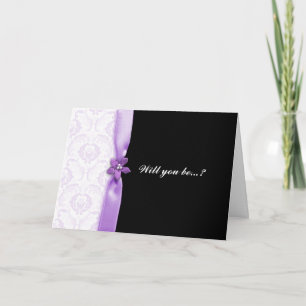 purple damask Will you be my bridesmaid card