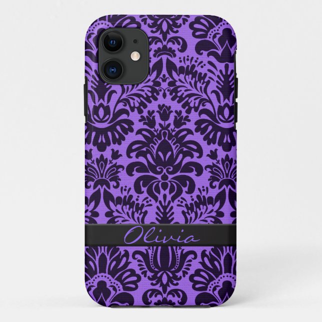 Purple Damask with name Case-Mate iPhone Case (Back)