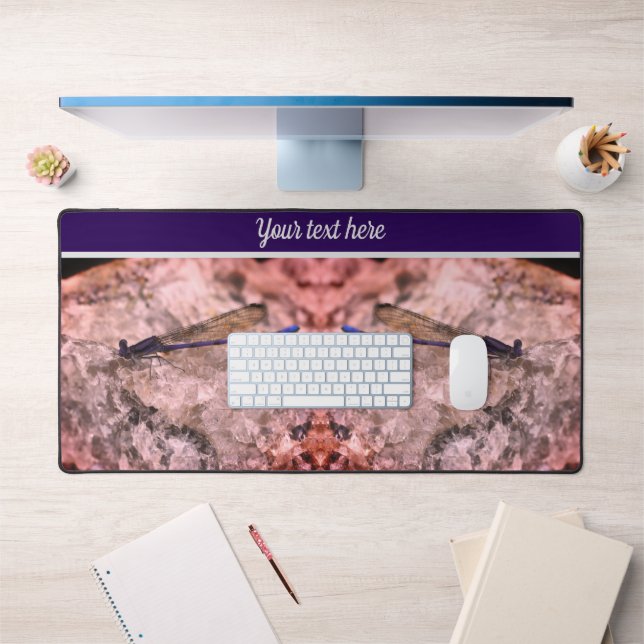 Purple Damselfly On Quartz Rock Personalised Desk Mat (Office 1)