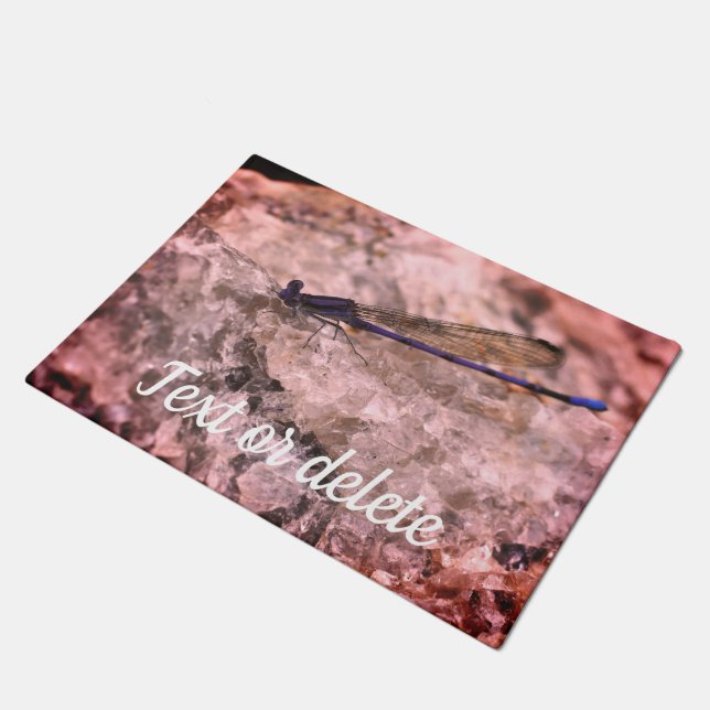 Purple Damselfly On Quartz Rock Personalised Doormat (Angled)