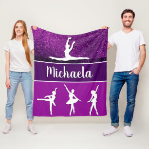 Purple Dance Ballerina Customizable Name Glitter Fleece Blanket