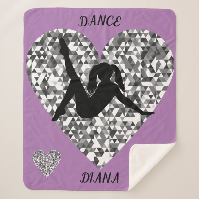 Purple Dance blanket with sparkling silver heart. (Front)