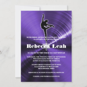 Purple Dance Dancing Dancer Bat Mitzvah Invitation