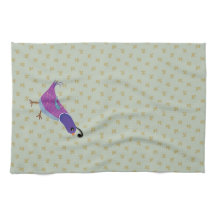 Purple Dancing Quail Kitchen Dish Towel