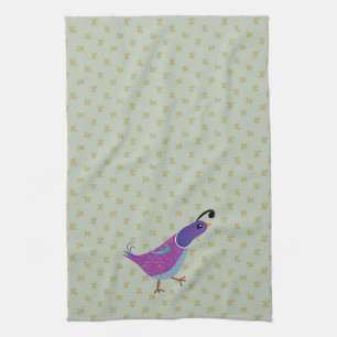 Purple Dancing Quail Kitchen Dish Towel
