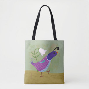 Purple Dancing Quail with Lily Tote Bag