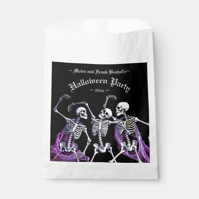 Purple Dancing Skeletons Black Death Halloween Favour Bag (Front)