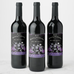 Purple Dancing Skeletons Gothic Wedding Wine Label