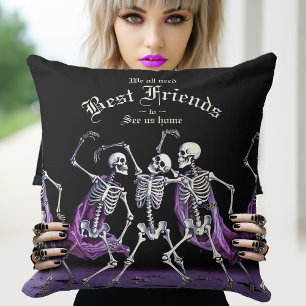 Purple Dancing Skeletons Halloween Gothic  Cushion