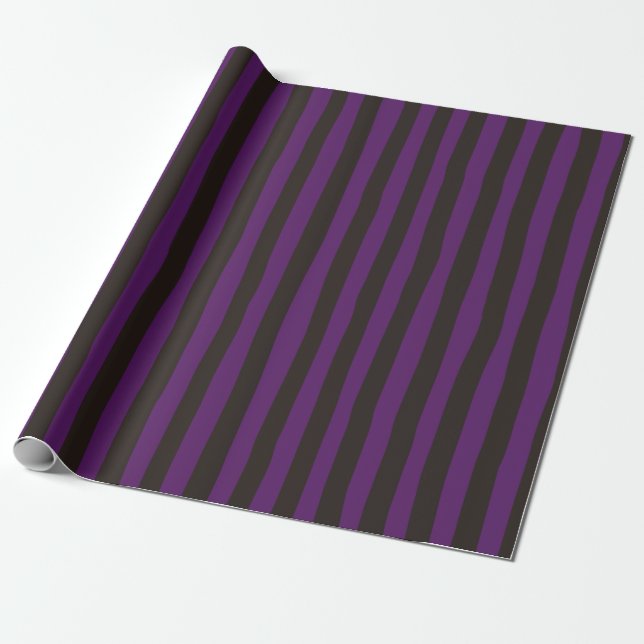 Purple & Dark Brown Wonky Stripes Wrapping Paper (Unrolled)