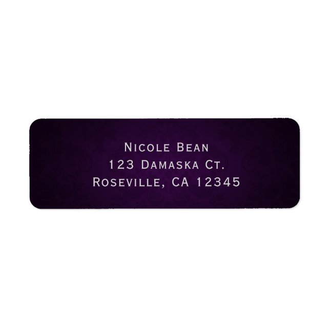 Purple Dark Damask Elegant Wedding Invitation Return Address Label (Front)