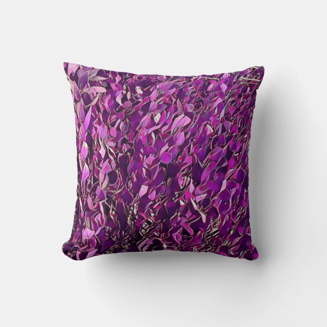 Purple / Dark Pink Stylised Plants Throw Pillow (Front)