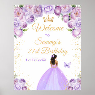 Purple Dark Skin Princess Birthday Welcome Poster