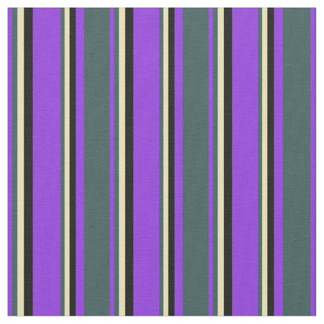Purple, Dark Slate Grey, Tan & Black Coloured Fabric (Close Up)