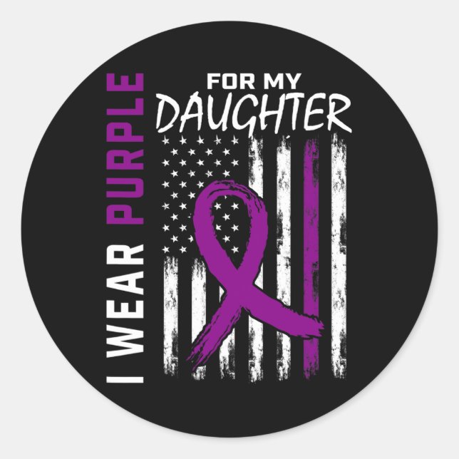 Purple Daughter Pancreatic Cancer Awareness USA Fl Classic Round Sticker (Front)