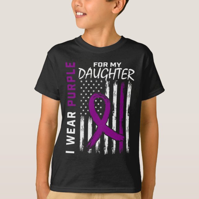 Purple Daughter Pancreatic Cancer Awareness USA Fl T-Shirt (Front)