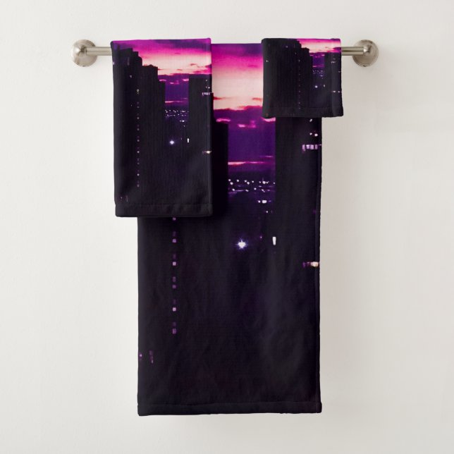 Purple Dawn NYC Skyline Bath Towel Set (Insitu)