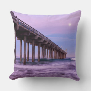Purple dawn over pier, California Cushion