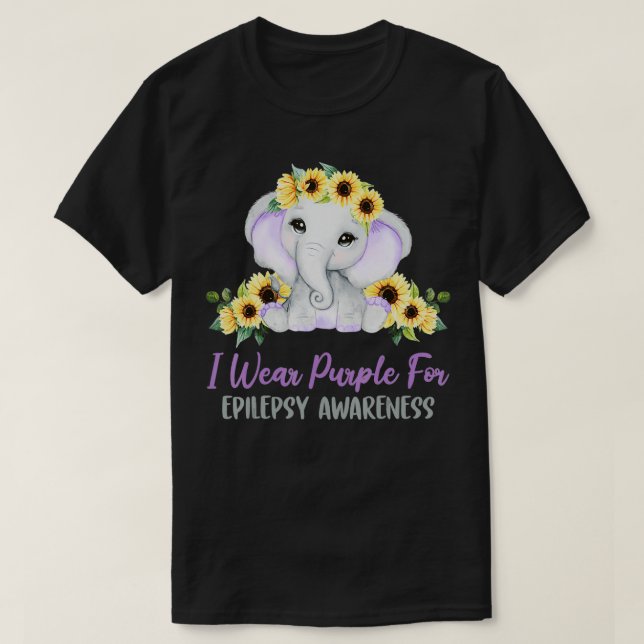 Purple Day Elephant I Wear Purple For Epilepsy Awa T-Shirt (Design Front)