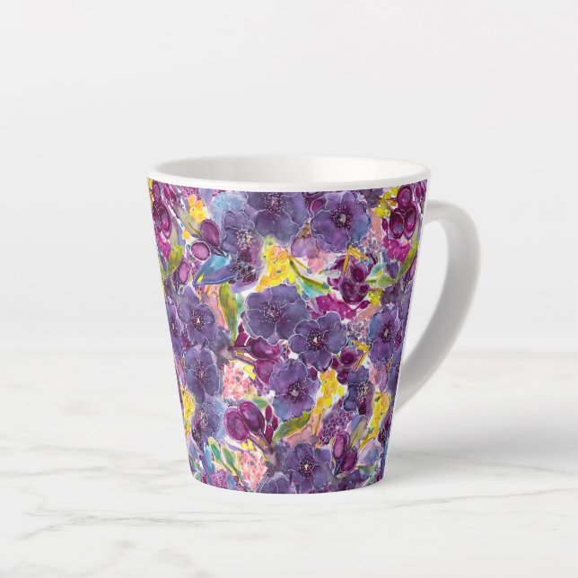 Purple Daze Watercolor Modern Floral Mug (Right Angle)