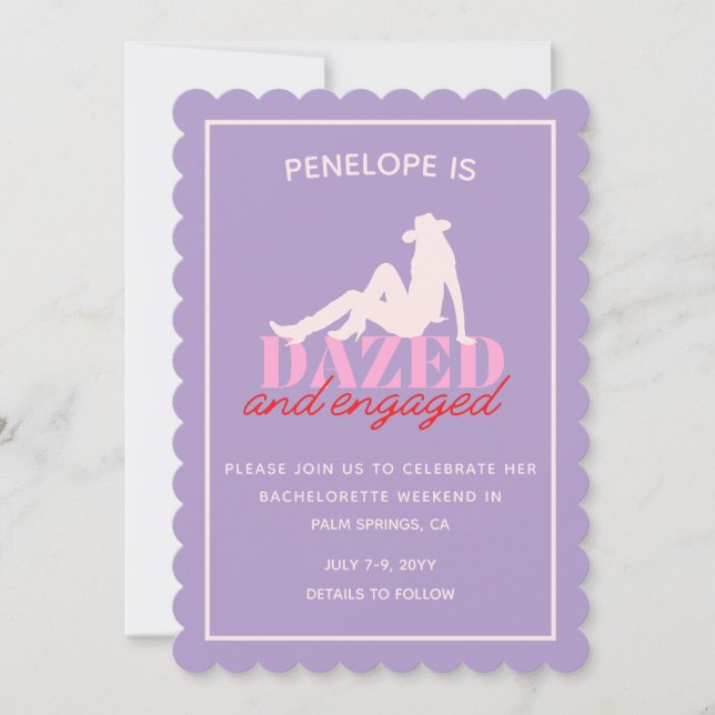 Purple Dazed & Engaged Bachelorette Invitation (Front)