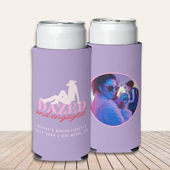 Purple Dazed & Engaged Retro Cowgirl Bachelorette Seltzer Can Cooler (Creator Uploaded)