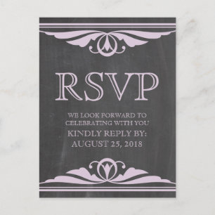 Purple Deco Chalkboard RSVP Postcard