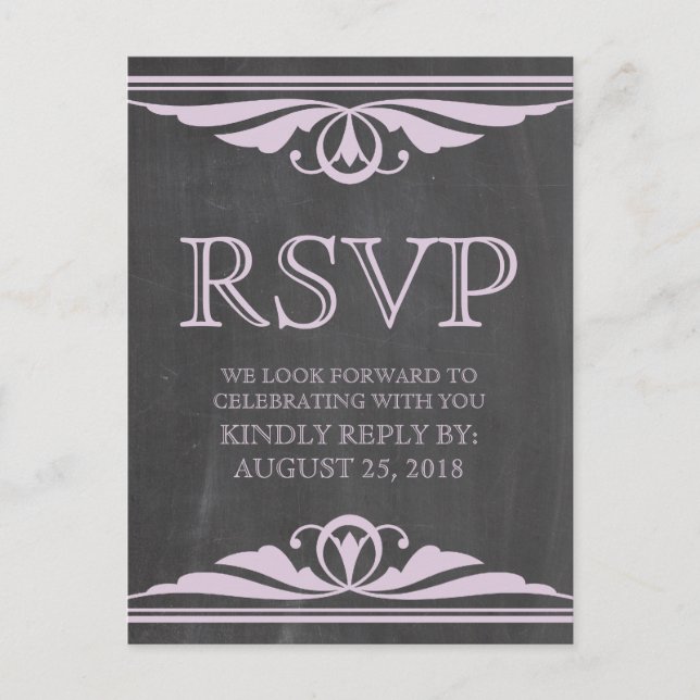 Purple Deco Chalkboard RSVP Postcard (Front)