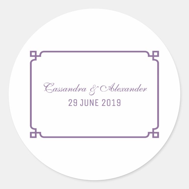Purple Deco Chic Wedding Classic Round Sticker (Front)
