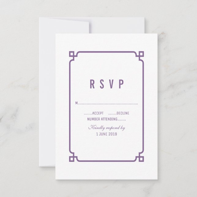 Purple Deco Chic Wedding RSVP Card (Front)