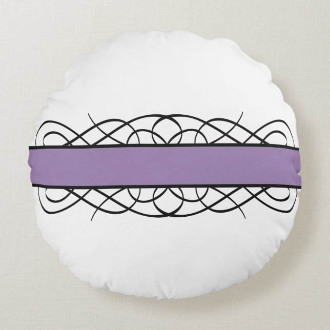 Purple Deco Flourish Round Pillow (Front)