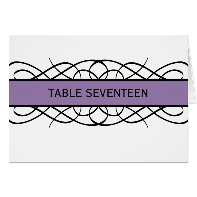 Purple Deco Flourish Table Number Card (Front Horizontal)