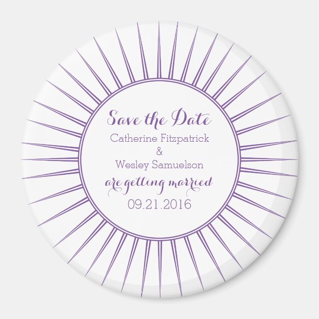 Purple Deco Retro Save the Date Magnet (Front)
