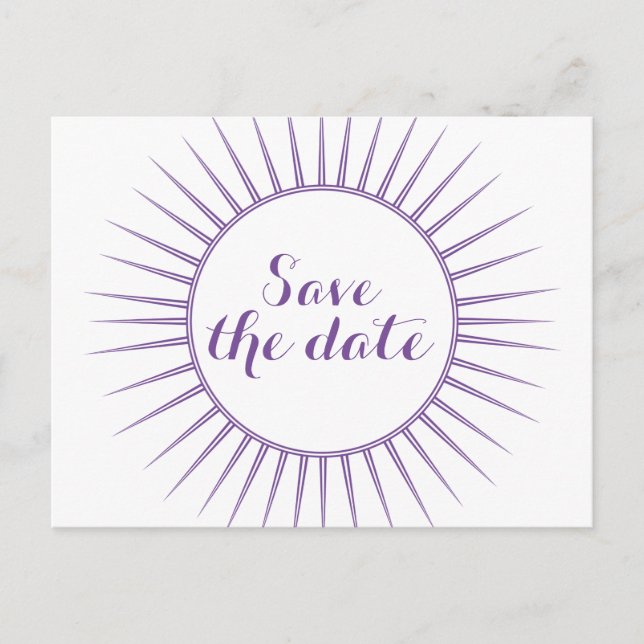 Purple Deco Retro Save the Date Postcard (Front)