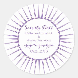 Purple Deco Retro Save the Date Stickers