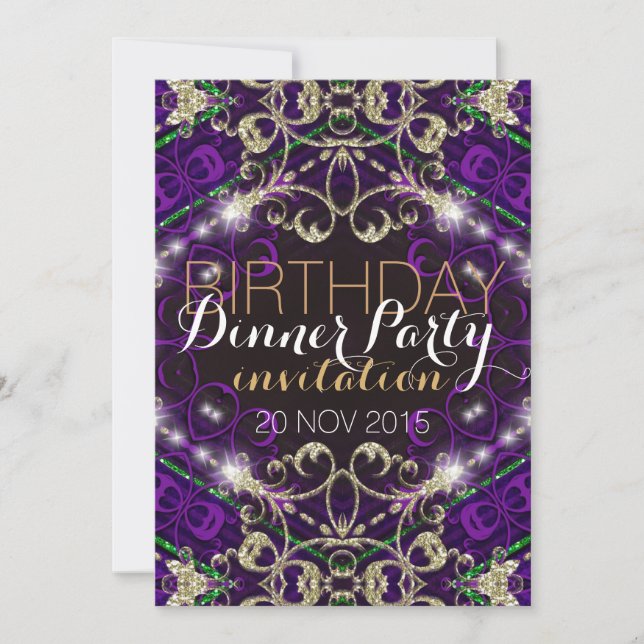 Purple Decor Royale Birthday Dinner Party Invite (Front)
