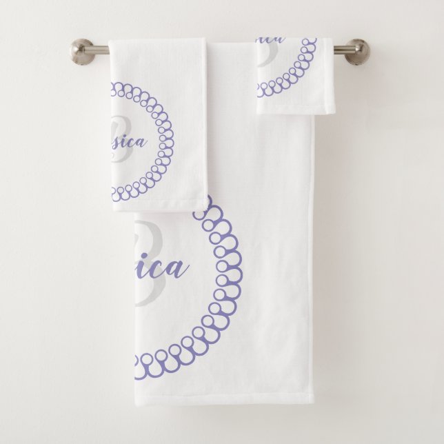 Purple Decorative Circle Monogram Bath Towel Set (Insitu)