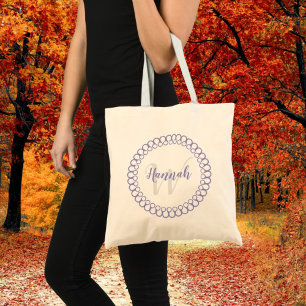 Purple Decorative Circle Personalise Monogram Tote Bag