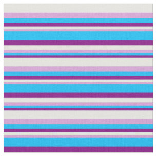 Purple, Deep Sky Blue, Plum & White Coloured Lines Fabric