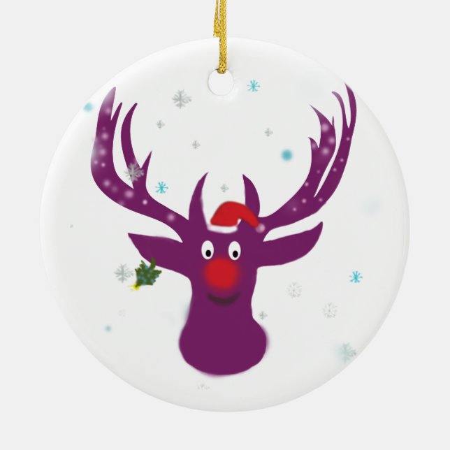 Purple Deer  Christmas New Year  Circle Ornament (Back)