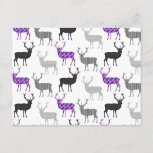 Purple Deer Stag Christmas Pattern Holiday Postcard