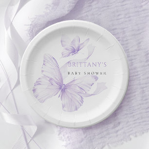 Purple Delicate Butterfly Baby Shower Paper Plate