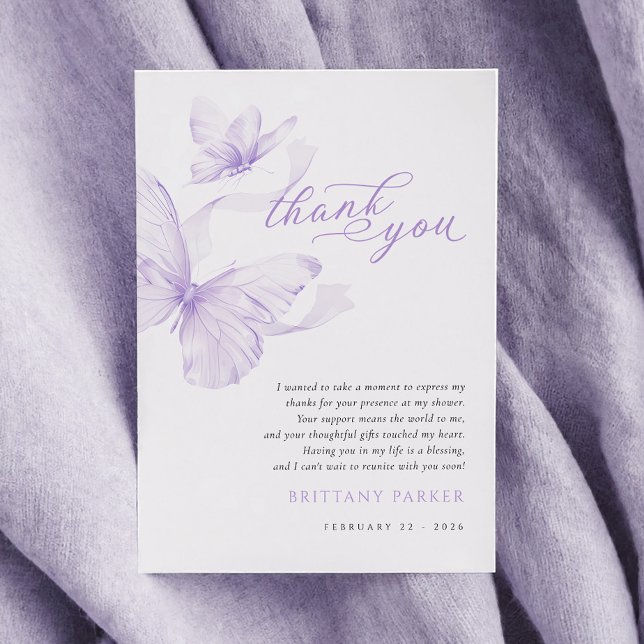Purple Delicate Butterfly Baby Shower Thank You Card (Creator Uploaded)