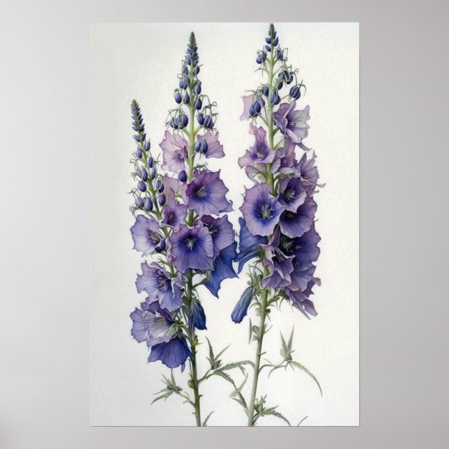 Purple Delphinium Flower Art Print Poster (Front)