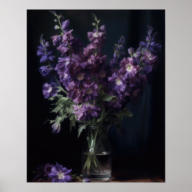 Purple Delphinium Flowers Art Print Poster (Front)