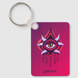 Purple Demon Eye - Gothic Occult Art Name Key Ring