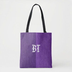 Purple Denim Jeans Fabric Monogram Personalised Tote Bag