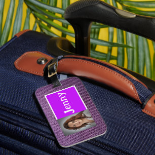 Purple denim luggage tag