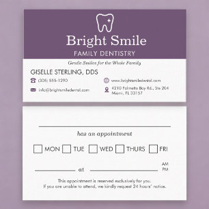 Purple Dental Office Appointment Reminder Business Card