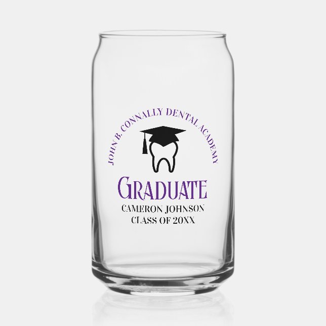 Purple Dental School Custom Dentist Graduation Can Glass (Front)